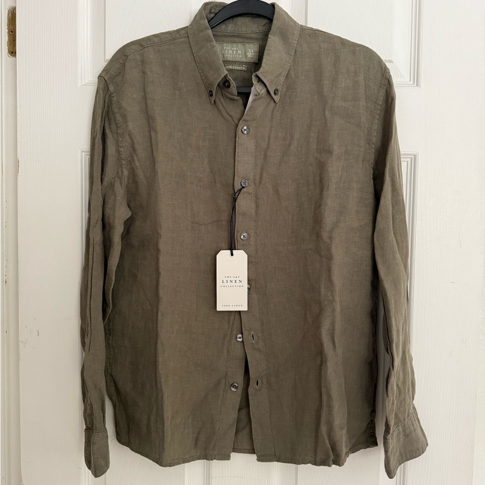 Abercrombie & Fitch Olive Linen Button Down Shirt